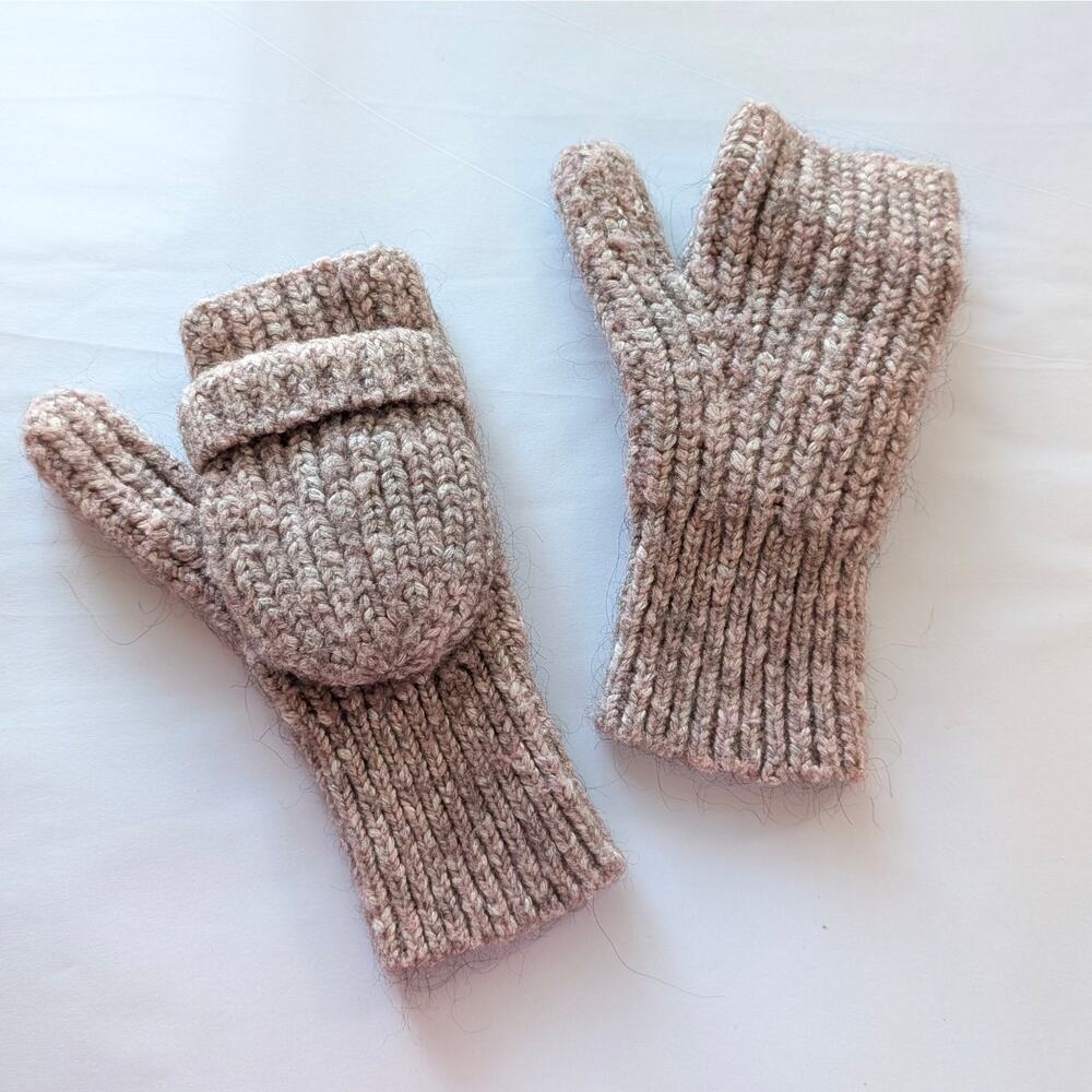 COS Cotton Chunky Knit Mittens Gloves Pink/Beige/Tan, size XS-S